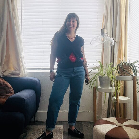 Vintage Sweater Vest 90s Lizsport Navy Argyle Sleeveless | Petite S/M - Picture 10 of 10